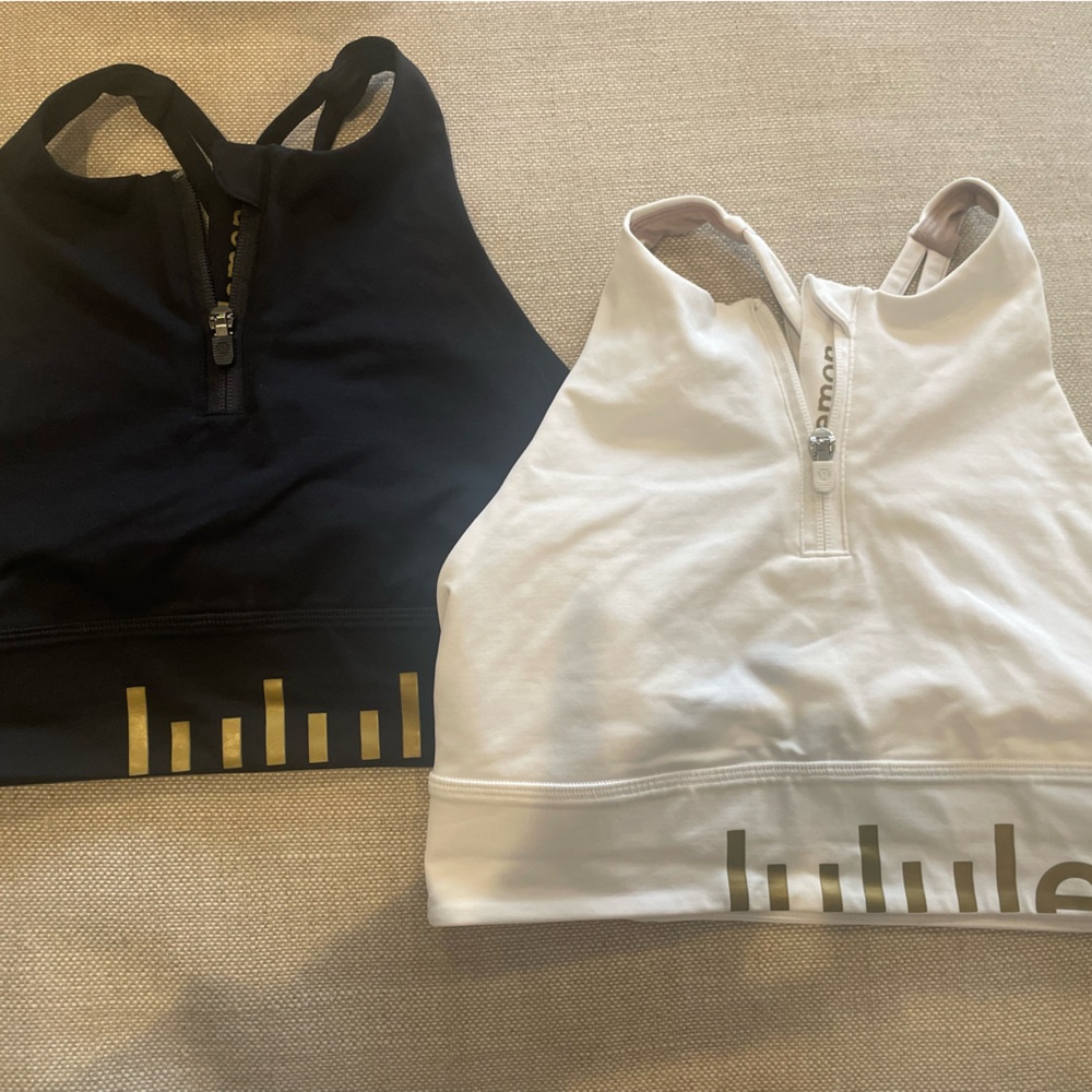 Lululemon White and Black 1/2 Zip Sports Bras 8